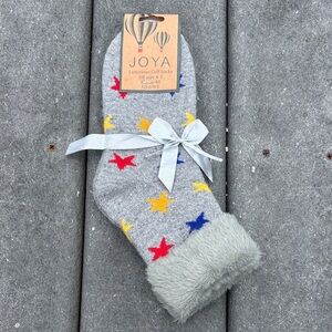 NWT Joya Women Luxurious Knit Cuff Socks, Gray with Stars, Size 6-9.5, 8.5” Long